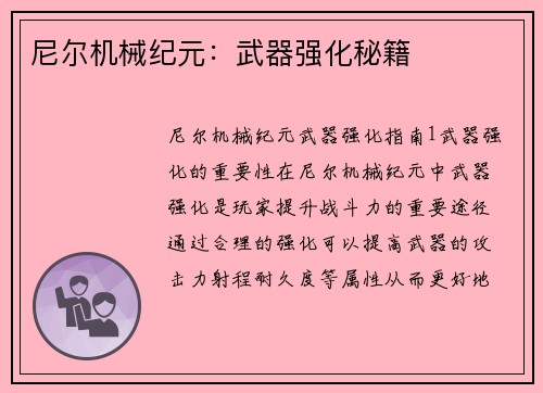 尼尔机械纪元：武器强化秘籍
