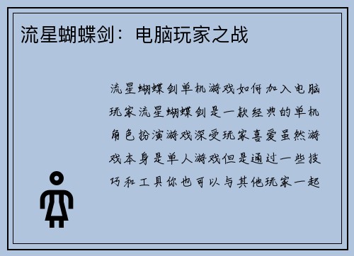 流星蝴蝶剑：电脑玩家之战